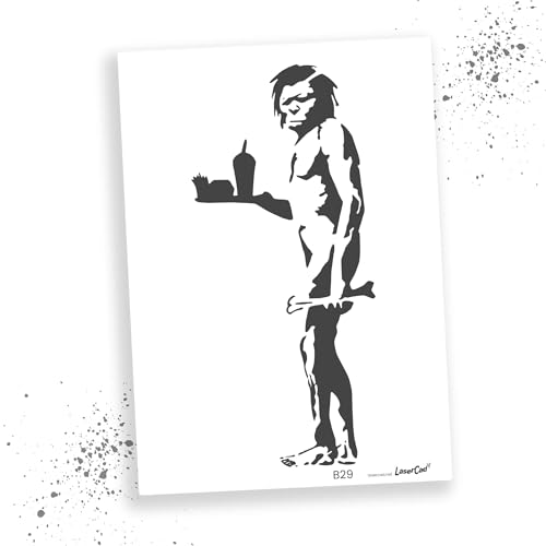 LaserCad Schablonen BANKSY Streetart (B029, Caveman, DIN A3) Stencil für Graffiti, Airbrush, Kunst, Deko, zum Malen von LaserCad