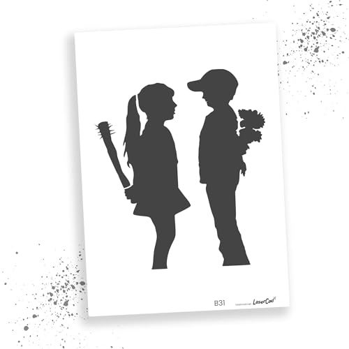 LaserCad Schablonen BANKSY Streetart (B031, Boy meets Girl, DIN A3) Stencil für Graffiti, Airbrush, Kunst, Deko, zum Malen von LaserCad