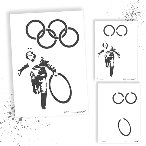 LaserCad Schablonen BANKSY Streetart (B032, Olympic Rings Thief, DIN A7) Stencil für Graffiti, Airbrush, Kunst, Deko, zum Malen von LaserCad