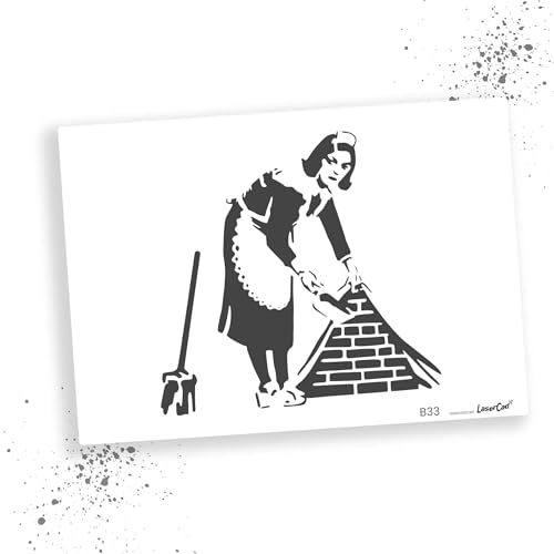 LaserCad Schablonen BANKSY Streetart (B033, Sweep It Under The Carpet, DIN A4) Stencil für Graffiti, Airbrush, Kunst, Deko, zum Malen von LaserCad