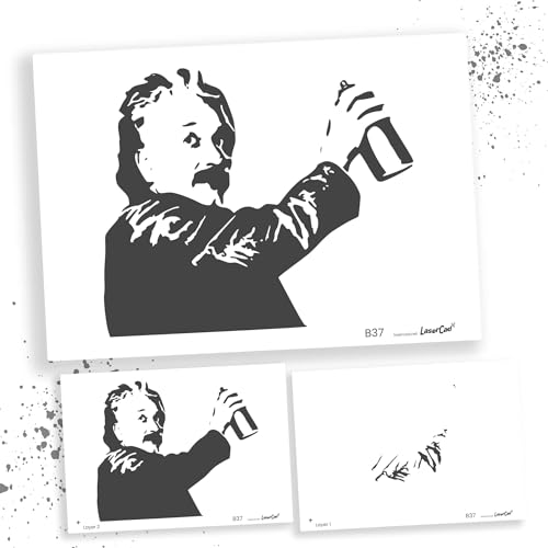 LaserCad Schablonen BANKSY Streetart (B037, Albert Einstein Sprays (2 layer), DIN A7) Stencil für Graffiti, Airbrush, Kunst, Deko, zum Malen von LaserCad