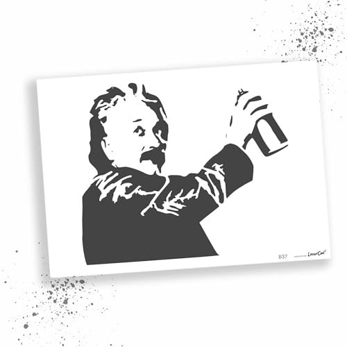 LaserCad Schablonen BANKSY Streetart (B037, Albert Einstein Sprays (2 layer), DIN A7) Stencil für Graffiti, Airbrush, Kunst, Deko, zum Malen von LaserCad