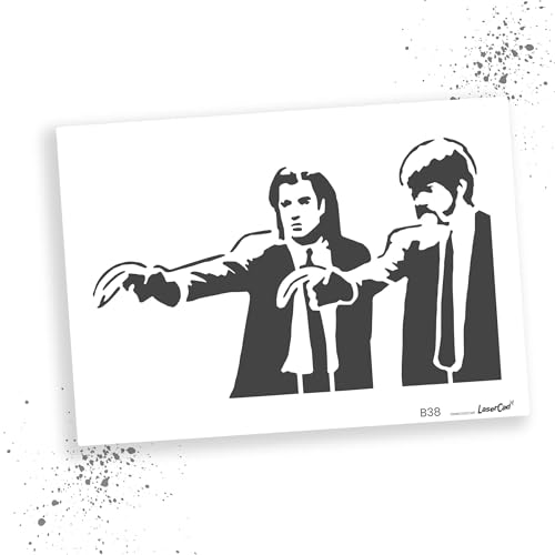 LaserCad Schablonen BANKSY Streetart (B038, Pulp Fiction, DIN A2) Stencil für Graffiti, Airbrush, Kunst, Deko, zum Malen von LaserCad