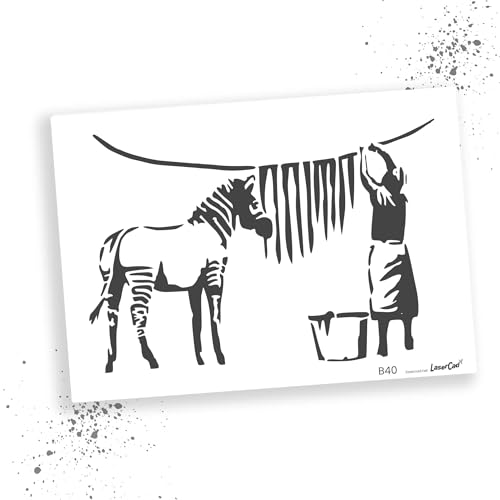 LaserCad Schablonen BANKSY Streetart (B040, Washing Zebra Stripes, DIN A5) Stencil für Graffiti, Airbrush, Kunst, Deko, zum Malen von LaserCad