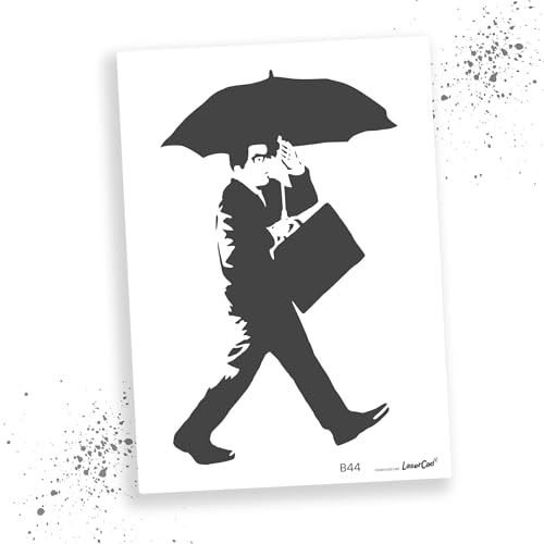 LaserCad Schablonen BANKSY Streetart (B044, Man In Coloured Rain, DIN A4) Stencil für Graffiti, Airbrush, Kunst, Deko, zum Malen von LaserCad