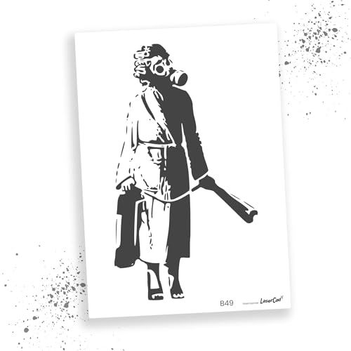 LaserCad Schablonen BANKSY Streetart (B049, Woman in Gasmask (Ukraine), DIN A2) Stencil für Graffiti, Airbrush, Kunst, Deko, zum Malen von LaserCad