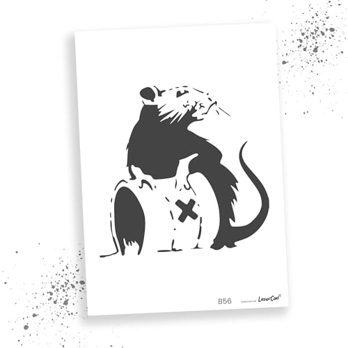 LaserCad Schablonen BANKSY Streetart (B056, Rat With Toxic Waste Barrel, DIN A4) Stencil für Graffiti, Airbrush, Kunst, Deko, zum Malen von LaserCad
