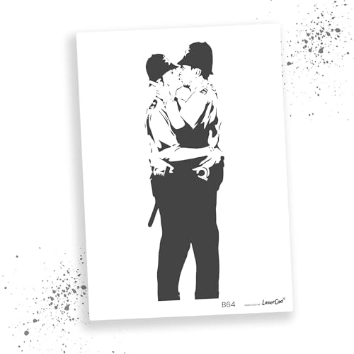 LaserCad Schablonen BANKSY Streetart (B064, Kissing Coppers, DIN A2) Stencil für Graffiti, Airbrush, Kunst, Deko, zum Malen von LaserCad