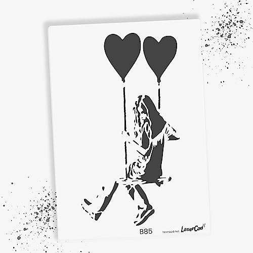 LaserCad Schablonen BANKSY Streetart (B085, Swing on Hearts, DIN A2) Stencil für Graffiti, Airbrush, Kunst, Deko, zum Malen von LaserCad
