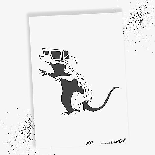 LaserCad Schablonen BANKSY Streetart (B086, 3D Rat, DIN A5) Stencil für Graffiti, Airbrush, Kunst, Deko, zum Malen von LaserCad