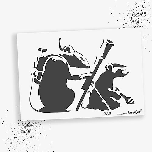 LaserCad Schablonen BANKSY Streetart (B089, Rat Rocket Launcher, DIN A2) Stencil für Graffiti, Airbrush, Kunst, Deko, zum Malen von LaserCad