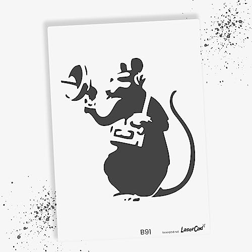 LaserCad Schablonen BANKSY Streetart (B091, Radar Rat, DIN A2) Stencil für Graffiti, Airbrush, Kunst, Deko, zum Malen von LaserCad