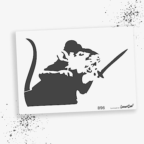 LaserCad Schablonen BANKSY Streetart (B096, Rat and Sword, DIN A3) Stencil für Graffiti, Airbrush, Kunst, Deko, zum Malen von LaserCad