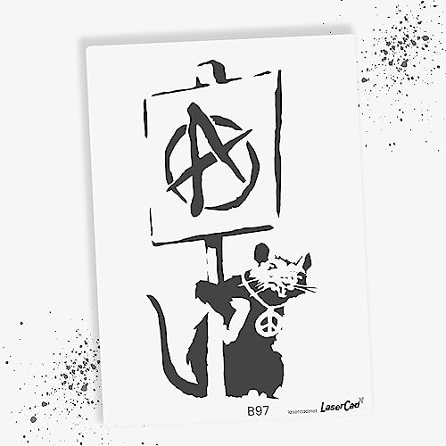 LaserCad Schablonen BANKSY Streetart (B097, Anarchist Rat, DIN A2) Stencil für Graffiti, Airbrush, Kunst, Deko, zum Malen von LaserCad