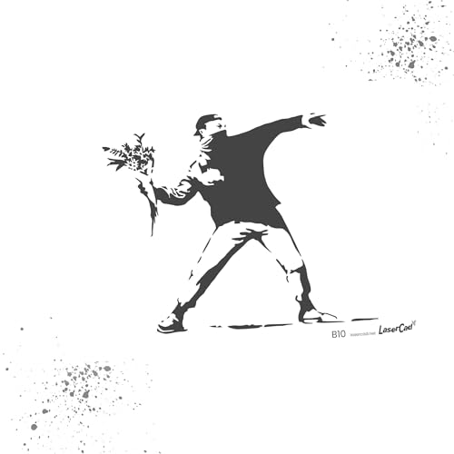 LaserCad Schablonen BANKSY Streetart (B010, Flower Thrower, DIN A2) Stencil für Graffiti, Airbrush, Kunst, Deko, zum Malen von LaserCad