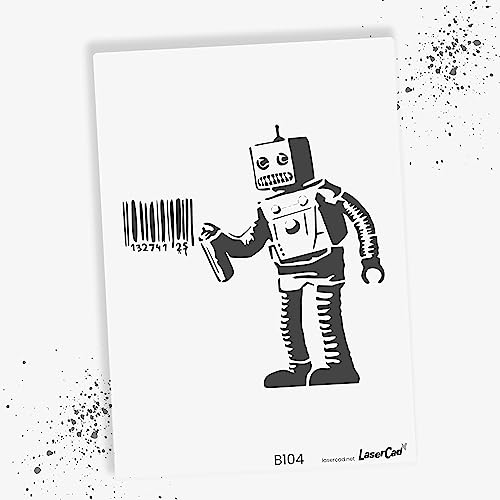 LaserCad Schablonen BANKSY Streetart (B104, Tagging Robot, DIN A3) Stencil für Graffiti, Airbrush, Kunst, Deko, zum Malen von LaserCad