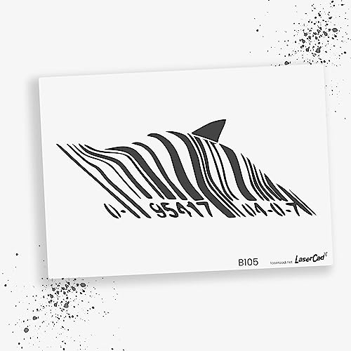 LaserCad Schablonen BANKSY Streetart (B105, Barcode Shark, DIN A6) Stencil für Graffiti, Airbrush, Kunst, Deko, zum Malen von LaserCad