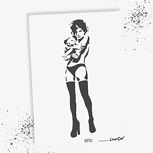 LaserCad Schablonen BANKSY Streetart (B110, Girl Hugging Teddy, DIN A2) Stencil für Graffiti, Airbrush, Kunst, Deko, zum Malen von LaserCad