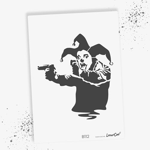 LaserCad Schablonen BANKSY Streetart (B112, Clown, DIN A2) Stencil für Graffiti, Airbrush, Kunst, Deko, zum Malen von LaserCad