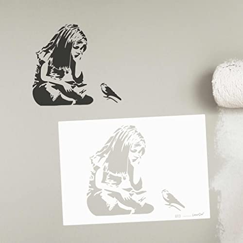 LaserCad Schablonen BANKSY Streetart (B013, Girl and Bird, DIN A4) Stencil für Graffiti, Airbrush, Kunst, Deko, zum Malen von LaserCad