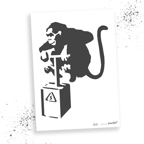 LaserCad Schablonen BANKSY Streetart (B041, Monkey Detonator, DIN A7) Stencil für Graffiti, Airbrush, Kunst, Deko, zum Malen von LaserCad