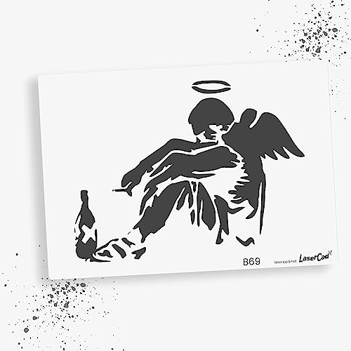 LaserCad Schablonen BANKSY Streetart (B069, Fallen Angel, DIN A4) Stencil für Graffiti, Airbrush, Kunst, Deko, zum Malen von LaserCad