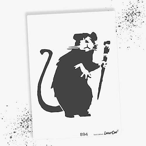 LaserCad Schablonen BANKSY Streetart (B094, Paintbrush Rat, DIN A5) Stencil für Graffiti, Airbrush, Kunst, Deko, zum Malen von LaserCad