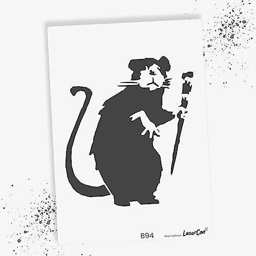 LaserCad Schablonen BANKSY Streetart (B094, Paintbrush Rat, DIN A6) Stencil für Graffiti, Airbrush, Kunst, Deko, zum Malen von LaserCad