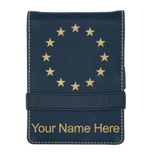 LaserGram Mini-Padfolio mit Notizblock und Stift, Flagge der EU, personalisierte Gravur enthalten (Schwarz mit Gold) von LaserGram