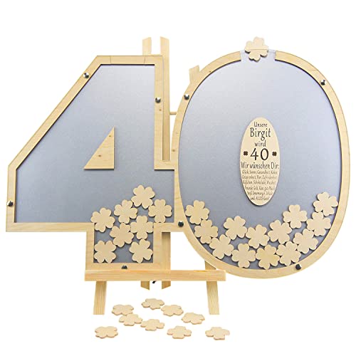 Laserano - Gästebuch personalisierbar mit Holzzahlen 40 | 40x60cm in Grau | Holz Kleeblätter zum Beschriften - Geburtstag Geschenk für Frau & Mann - 40. Geburtstag | Made in Germany Laserano - Gästebuch personalisierbar mit Holzzahlen 40 | 40x60cm in Grau | Holz Kleeblätter zum Beschriften - Geburtstag Geschenk für Frau & Mann - 40. Geburtstag | Made in Germany von Laserano