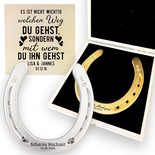 Hufeisen aus schwerem Eisen Glücksbringer in gold oder silber mit Geschenkbox aus Holz mit persönlicher Gravur Geschenk zum Jahrestag, Hochzeit, Liebe, Valentinstag Hufeisen aus schwerem Eisen Glücksbringer in gold oder silber mit Geschenkbox aus Holz mit persönlicher Gravur Geschenk zum Jahrestag, Hochzeit, Liebe, Valentinstag von Lasernauten