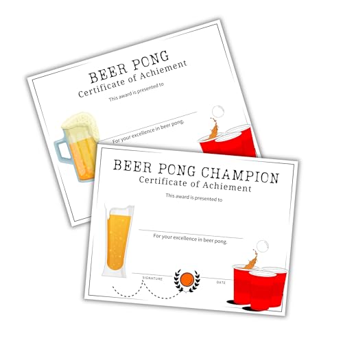 Beer Pong Certificate of Achievement Award, 50 Stück, 21,6 x 27,9 cm, 10 Champion-Awards und 40 Teilnahme-Team-Bachelor-Party-Wettbewerb Beer Pong Certificate of Achievement Award, 50 Stück, 21,6 x 27,9 cm, 10 Champion-Awards und 40 Teilnahme-Team-Bachelor-Party-Wettbewerb von Lashicorn