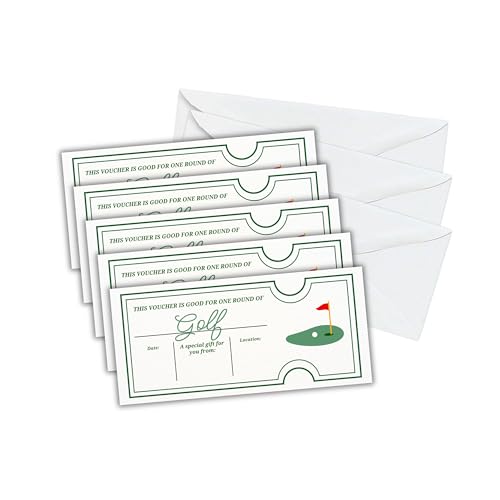 Golf-Geschenkgutschein "Good For One Round of Gold Surprise", 5 Stück, 8,25 x 3,75 cm, mit Umschlägen, Country Club Lektionen, Jugendpreis, Geburtstag Golf-Geschenkgutschein "Good For One Round of Gold Surprise", 5 Stück, 8,25 x 3,75 cm, mit Umschlägen, Country Club Lektionen, Jugendpreis, Geburtstag von Lashicorn