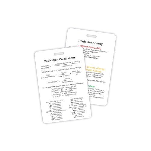 Medikamente, Penicillin, Allergie, Berechnung, sicher, Antibiotika, Kontraindikationen, Akronymkarte, Abzeichen-Spule, 6,7 x 9,9 cm, Kunststoff mit Schlüsselband, Clip-Loch, Referenz, Krankenschwester Medikamente, Penicillin, Allergie, Berechnung, sicher, Antibiotika, Kontraindikationen, Akronymkarte, Abzeichen-Spule, 6,7 x 9,9 cm, Kunststoff mit Schlüsselband, Clip-Loch, Referenz, Krankenschwester von Lashicorn