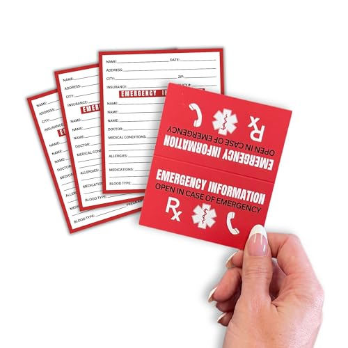 Notfall-Info ICE gefaltete Brieftaschenkarten, 5,1 x 8,9 cm, Medikamente, Blutgruppen-Identifikationskarte, Kontakte, Arzt, Allergien im Falle eines Notfalls, 10 Stück von Lashicorn