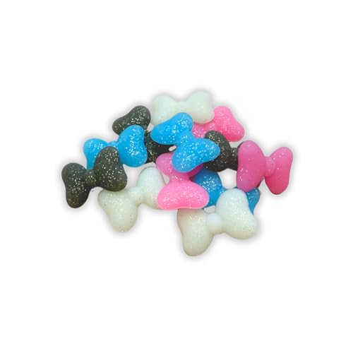 Pinke Schleife, Glitzer, 3D, leuchtet im Dunkeln, Silikonperlen, 12 Stück, verschiedene Farben, gemischt, 2,7 cm, Großpackung für Perlenstifte, Schlüsselanhänger, Freshie-Kleiderbügel von Lashicorn