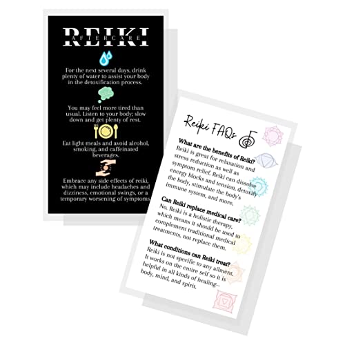 Reiki Aftercare und FAQ Client Cards | 50 Stück | 2 x 8,9 cm Visitenkarten für Praktiker zum Verschenken nach der Session Weiß mit Chakra Mieder Spirituelle Chakra Massage Therapie Was von Reiki zu von Lashicorn