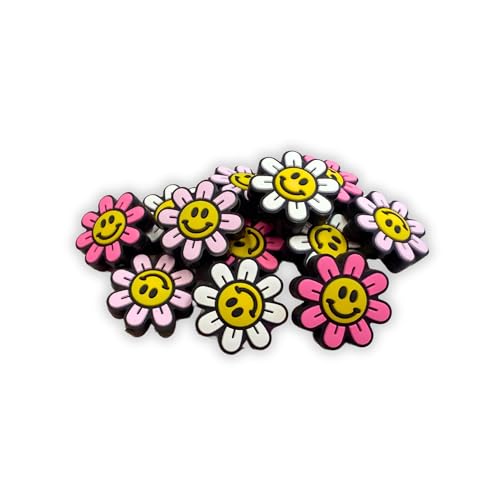 Silikonperlen mit Smiley-Gesicht, Gänseblümchen, Retro, 90er-Jahre-Babyperlen, 12 Stück, sortiert, gemischt, Hot Pink, 3 Farben, je 4 Stück, für Perlenstifte, Schlüsselanhänger, Freshie-Kleiderbügel von Lashicorn