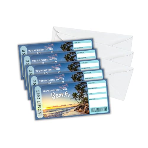 Strand-Boarding-Pass, Überraschungs-Ticket für Kinder, 5 Stück + 5 Umschläge, 21 x 9,5 cm, tropische Kreuzfahrt, Paar, Reise, Familie, zum Aufdecken von Rubbeln, personalisierbar Strand-Boarding-Pass, Überraschungs-Ticket für Kinder, 5 Stück + 5 Umschläge, 21 x 9,5 cm, tropische Kreuzfahrt, Paar, Reise, Familie, zum Aufdecken von Rubbeln, personalisierbar von Lashicorn