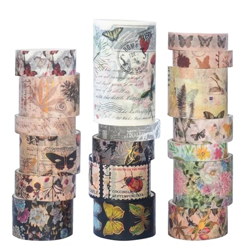 Lashua Washi Tape, 18 Rollen Klebeband Bunt, Masking Tape Dekorative für Scrapbooking, Handwerk, Bullet Journals, Basteln, Schmetterling von Lashua