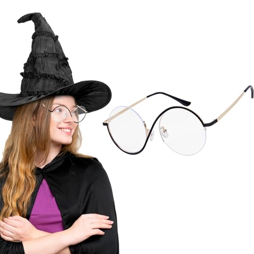 Laspi Elphaba Cosplay-Brille, Hexenkostüm-Brille, Metallrahmen, runde Brille, Halloween-Hexenkostüm-Zubehör (1 Stück) von Laspi