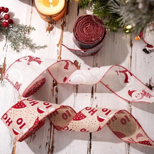 Festlich bedrucktes Weihnachtsband, geeignet für Blumengirlanden, Weihnachtsbaumbesatz und Weihnachtskränze aus Leinen und Draht für dauerhafte Form und Farbe (grau) von Lastdaytime
