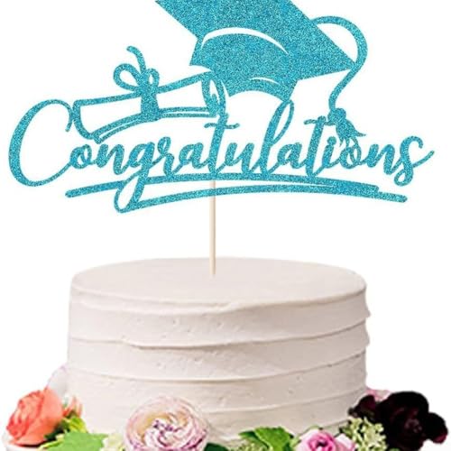 Kuchendekorationseinsatz für Abschlussfeier 2025, hergestellt aus Papier, um Abschlussfeier Kuchen festliche Note zu verleihen (halbblau) von Lastdaytime