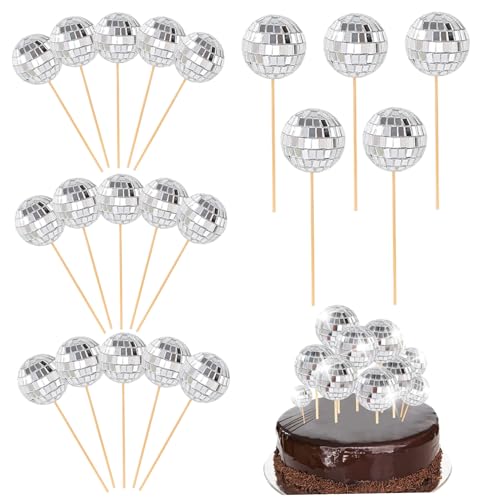 20pcs Disco Ball Cake Topper, 2 Größe Mini Disco -Bälle mit Holzstock -Kuchen -Topper zum Geburtstag 1970er Themenpartyzubehör Mini -Bälle von Latebebebe