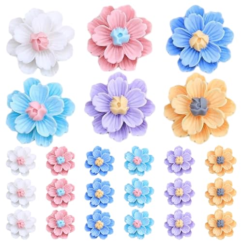 24pcs Blumencupcake Topper, farbenfrohe Harz Blumenform Cupcake Toppers für Dekorationszubehör, zum Geburtstag von Kindern, Themenparty, Hochzeit von Latebebebe