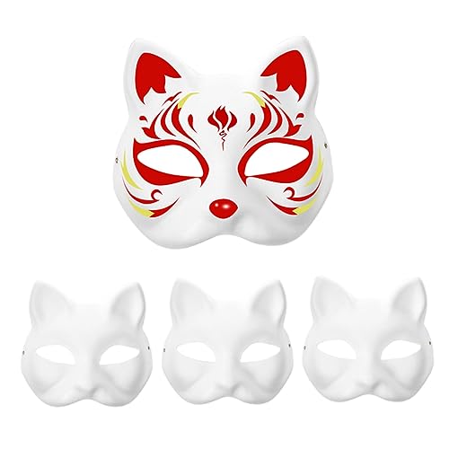 Katzenmaske mit Gummiband 3PCS DIY Lackierbar leere Cartoon Maskerade Masken Weiße Papiermasken für Kinder Cosplay Halloweencat Maske von Latebebebe