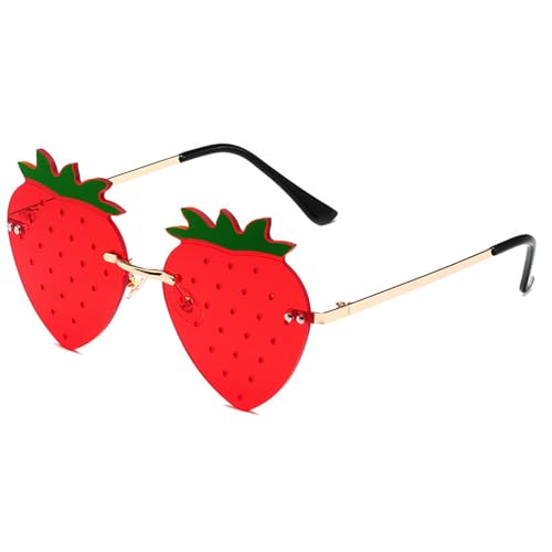 Latebebebe Erdbeer -Sonnenbrille mit Nasenpolster und glattem Scharnier UV 400 Erdbeergläser mit PC -Objektiven & Metallrahmen süße Sonnenbrille für Cosplay, Kostüm, Partyvorbevölkerung Brille von Latebebebe