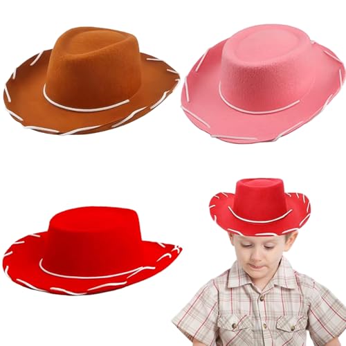 Latebebebe Kinder Cowboyhut 3pcs 3 Farbdurchschnittgröße Nicht gewebter Stoff Kleinkind Cowboyhut mit String Western Cap für Jungen & Mädchen Kleinkind von Latebebebe