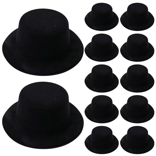 Latebebebe Mini Top Hut 12pcs Schwarze Puppenhüte Filz Schwarze Top -Hüte für Handwerkshaarzubehör Mini Weihnachtsschmuck für Partyzubehör Dekorationenmini Hut von Latebebebe