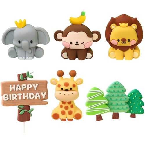 Tierkuchen Topper 1 Set Sortierter Cartoon Geburtstagstorte mit Affen, Elefant und mehr für Geburtstagsfeier Topper von Latebebebe